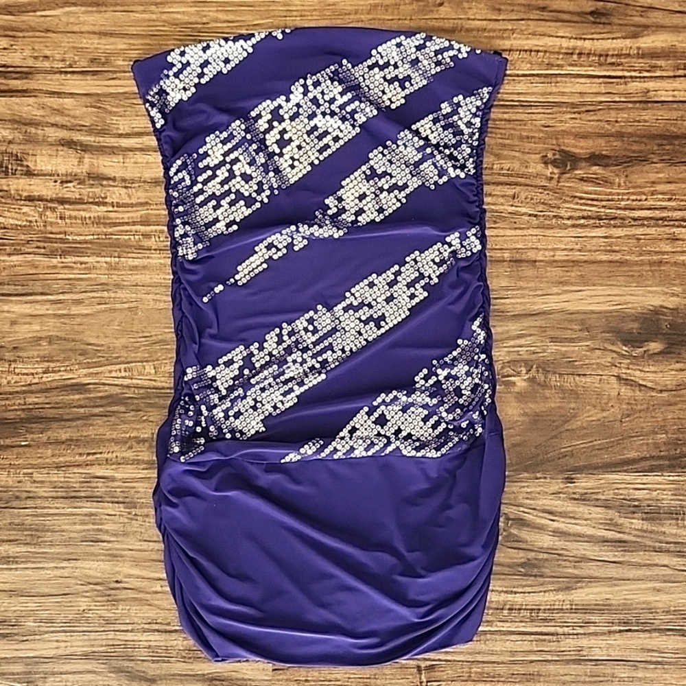 Demore Bodycon Sleeveless Purple Dress with Faux Sequined Pattern Sz Med NWT